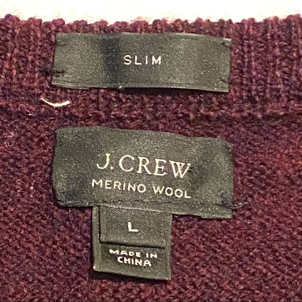 J.Crew Merino Wool Cable Knit Maroon Crew Neck Slim Fit Sweater Men's L